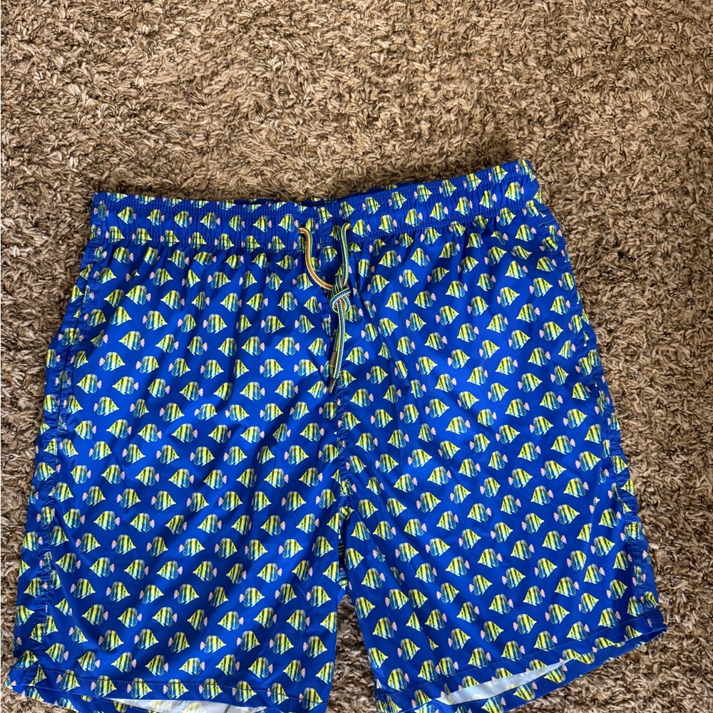Blue Fish Pattern Men's Swim Shorts